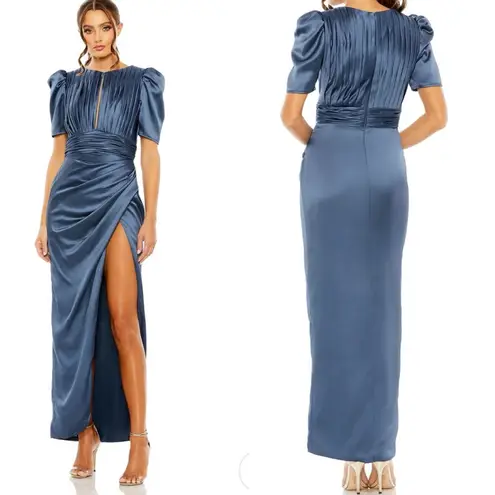 Mac Duggal NWOT PUFF SLEEVE PLEATED BODICE DRAPED slit midi size 14