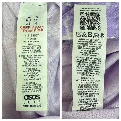 ASOS LUXE Ruffle One Shoulder Jacquard Mini Dress Purple Silver 6 Runs Small