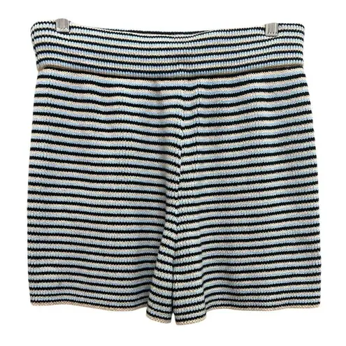 ALC Frank A.L.C. Billie Striped Ribbed Knit Shorts Black Blue Size M