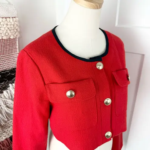 Maeve Anthropologie Shrunken Tweed Jacket Red Sz 8 NWT Gold Buttons Cropped