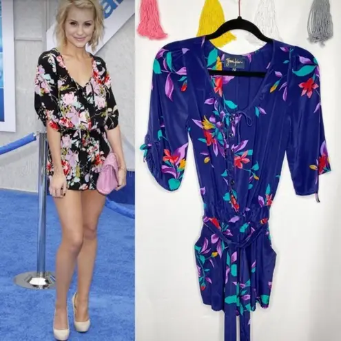 Yumi Kim Blue Floral Tie Waist Leah Romper Small