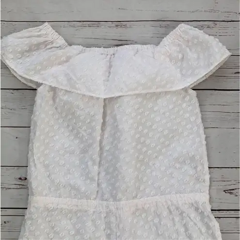 Madewell  White Off the Shoulder Swiss Dot Shorts Romper Size Small