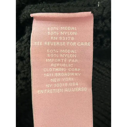 NEW Muse Black Crochet Knit Crewneck Short Puff Sleeve Crop Sweater Top Size M Size M