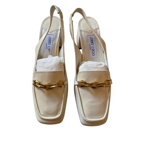 Jimmy Choo NIB Diamonte 45 Tilda Slingback Pumps in Latte Size 39.5