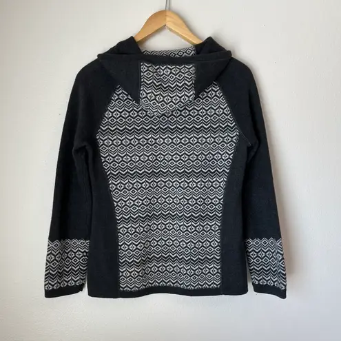 Aspen Fair Isle Hooded Pullover Sweater Apres Ski Cozy Hoodie Gray Size XS