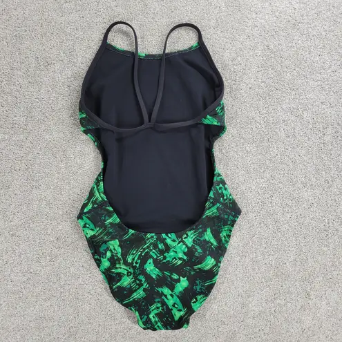 TYR Draco Cutoutfit One Piece Swimsuit Womens 30 Green Abstract Print Low Back