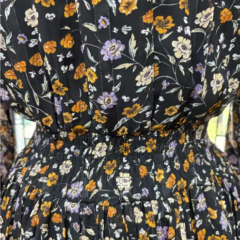 Roolee NWT The Brittian Modest Metallic Black Multi Color Floral Dress | Size Medium