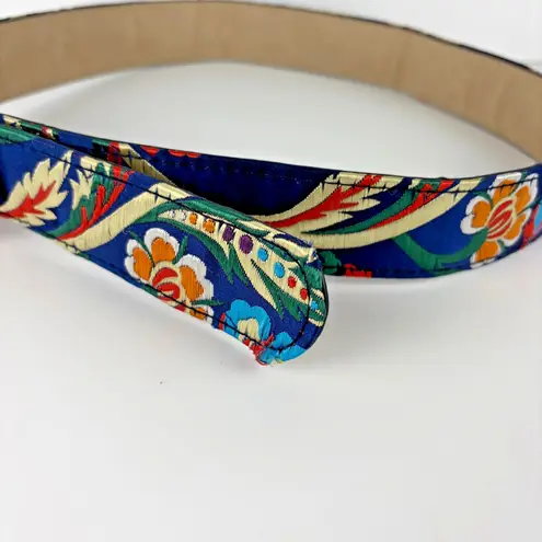 Women's Floral Satin Embroidered Belt Gold Oval Buckle Boho Vintage Style 35"
