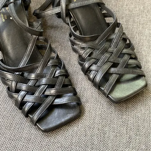 Seychelles Black Leather Strappy 3" Heels Size 8 Ankle Wrap Chunky Open Toe y2k