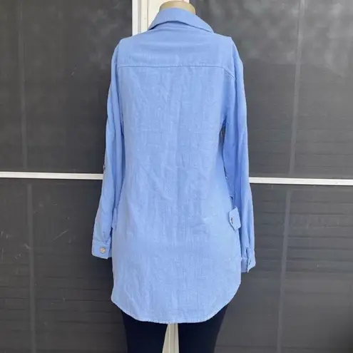 Soft Surroundings Top Women’s Small Oversized Tunic Coastal Beach Lagenlook Blue