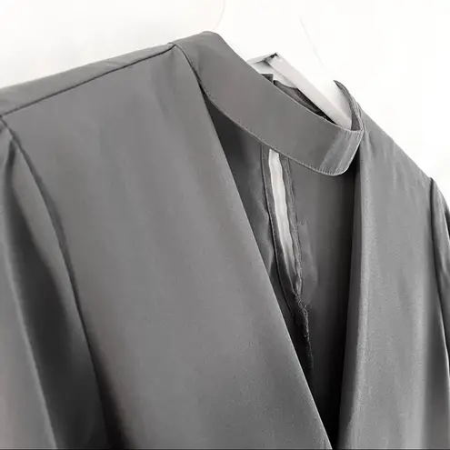 Slate Gray Surplice Choker Neck Long Sleeve Blouse Top