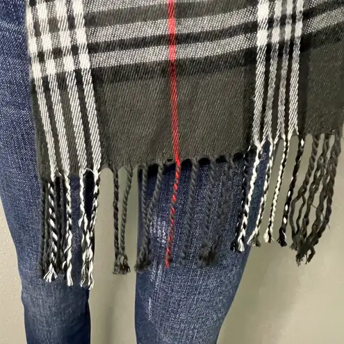 Pierre Cardin Cashmillion Plaid Scarf Black White Gray Red With Fringe