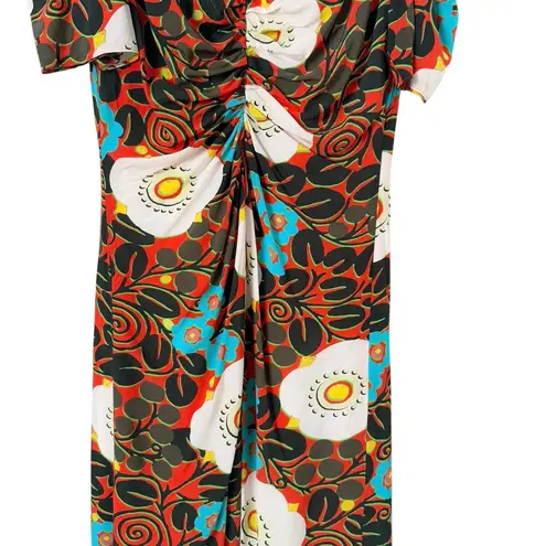 NWT Rhode Maci Floral Print Midi Dress Orange Black Cream Blue, Size 0
