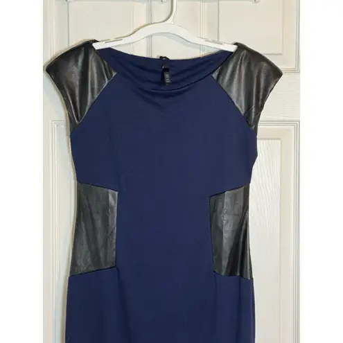 Silva Women’s Navy Blue Dress With Pleather Accents, Shoulder Pads, Fitting, L Size L