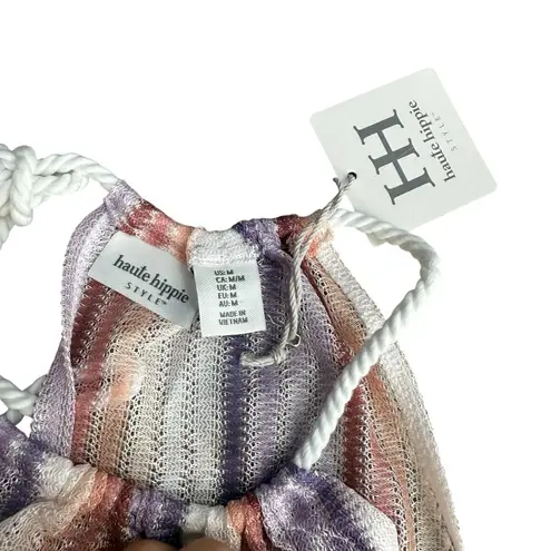 Haute Hippie M Swimsuit Cover Up Dress Crochet Mesh Purple Pink White Stripe NWT