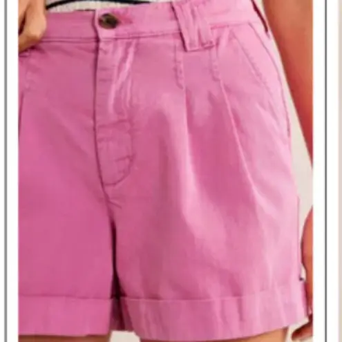 Boden Casual 100% Cotton Pleat Front Cuffed Relaxed Fit Shorts Pink Size 14 NWT