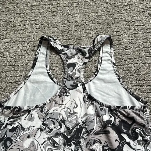 Reebok  Women's Black, Gray & White Marble Swirl Athletic Razor Back Tank Top MED