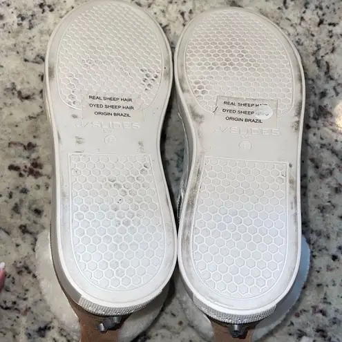 J/Slides Leslie Sheep Hair Trimmed Leather Sneaker Shoes Size 6 Tan White