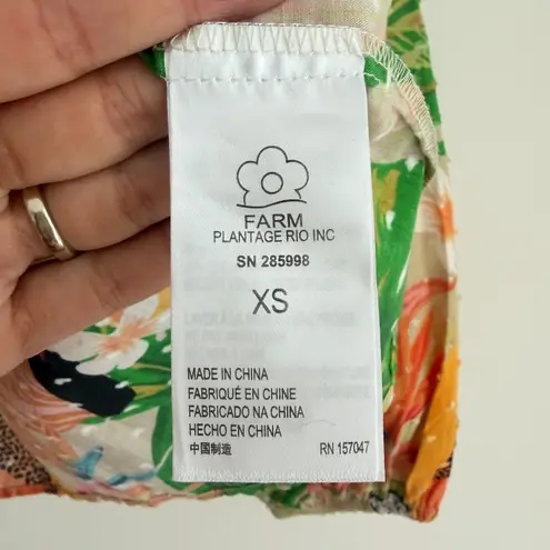 Farm Rio Blouse XS Beach Palm Floral Toucan Tropical Peasant Balloon Sleeve