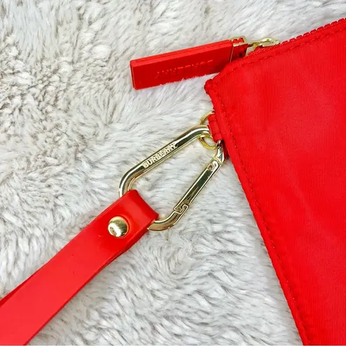 Burberry NEW  Red Orange Satin Nylon Wristlet Pouch