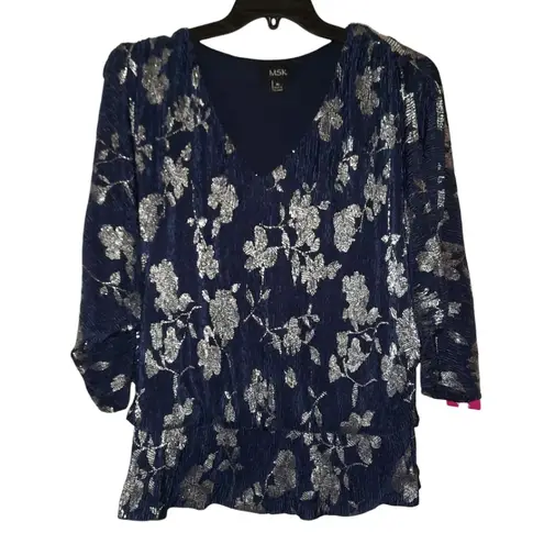 MSK Cold Shoulder Blouse Size XL NWT Blue