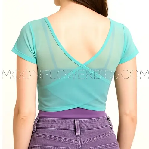 Iron fist Mermaid for Life Teal Mesh Crop Top with Shell Patches