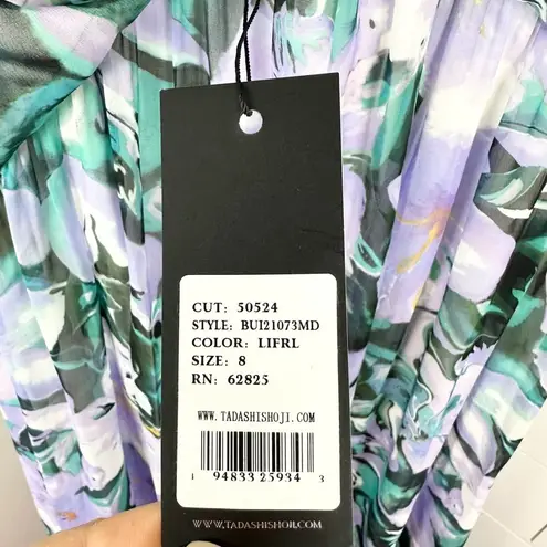 Tadashi Shoji Edith Printed Floral A-Line Dress Tea Midi Length Lilac NWT Size 8