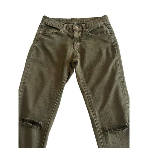 Carmar Jeans Womens Size 27 Army Green Distressed Slim Straight Stretch Denim