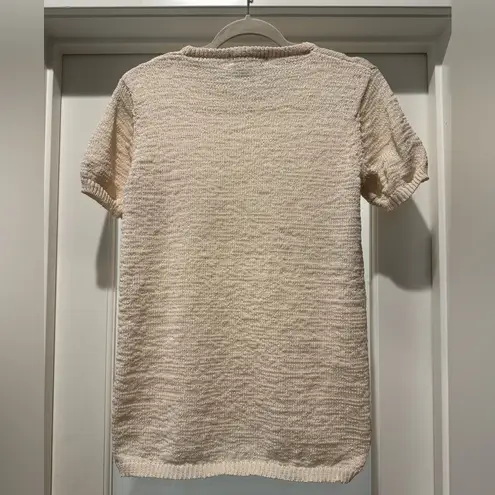 Karen Kane Cream Short Sleeve Knit Sweater Size M Quiet Luxury Classic Coastal