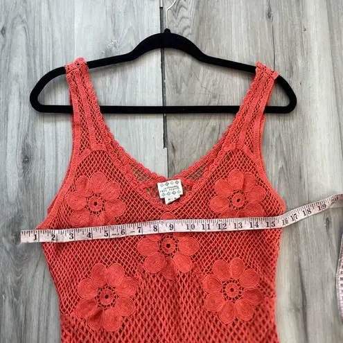 Free People  M Orange Beachy Boho Floral Crochet Knit Sheer Top