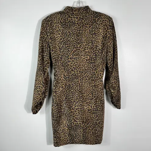 ZARA Corduroy Animal Print Leopard Long Sleeve Ruched Bodycon Dress Small S