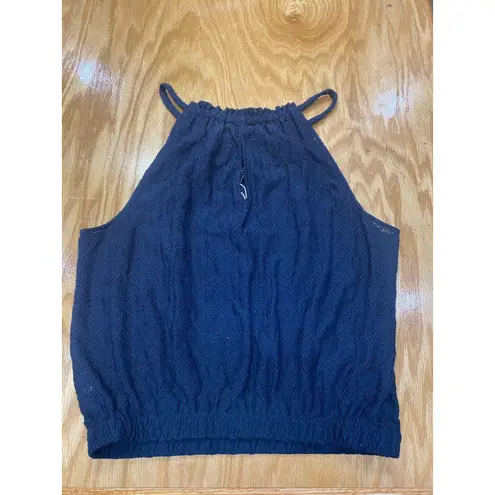 Ramy Brook Cropped Blouse Top Women's Large Blue Sleeveless Halter Hipster B55