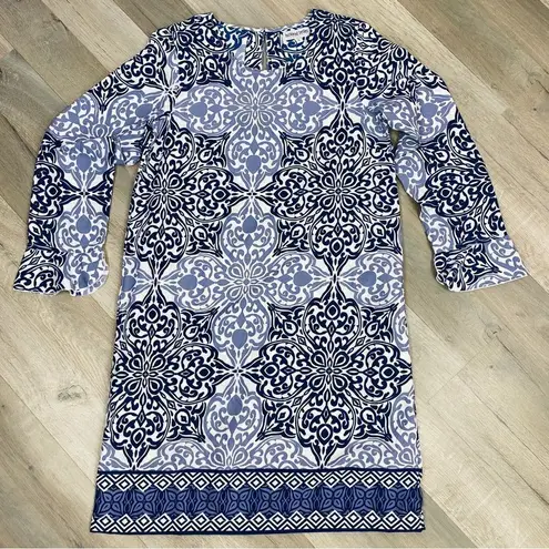 Buckhead Betties Buckhead Bettie’s Savannah Scroll Print Tunic Dress Blue Small Long Sleeve