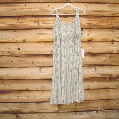 Mac Duggal 10078 Green Embellished Mesh Sleeveless Scoop Neck Midi Dress