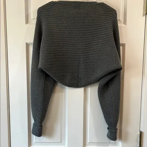 Echo Gray Chunky Knit Open Front Bolero Shrug with Long Sleeves