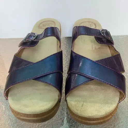 Dansko  'Sela' purple Criss Cross Leather clogs Sandals Size 40