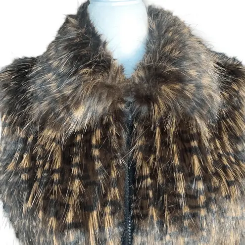 Vintage 90s Faux Fur Vest Brown Black Textured Feathers Small Boho Hippie