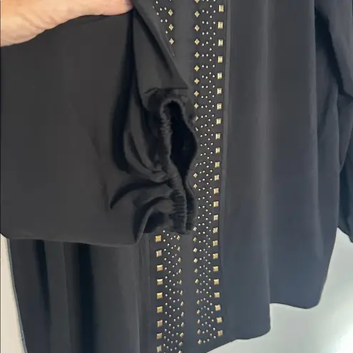 Black Stretch Tunic Top Copper Rivets Long Sleeve Fall Cowgirl Size 2X Studded