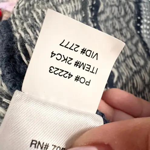 Orvis Blue White Cotton Linen Southwest Knit Boho Poncho Sweater XL - Image 7