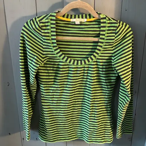 Boden USA Boden Womens US 2 Tee Shirt Long Sleeve Striped Blue/Green Top Stretch & Soft