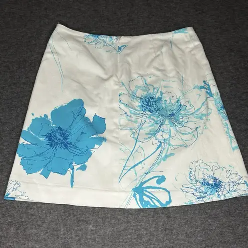 Alberto Makali Vintage White Blue Floral A Line Skirt Womens Size 8