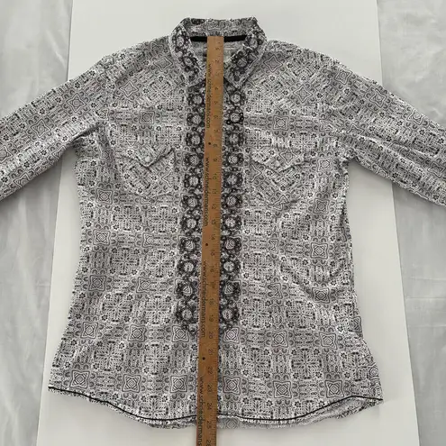 Panhandle Roughstock Shirt Womens Medium Black White Western Pearl Snap Rodeo