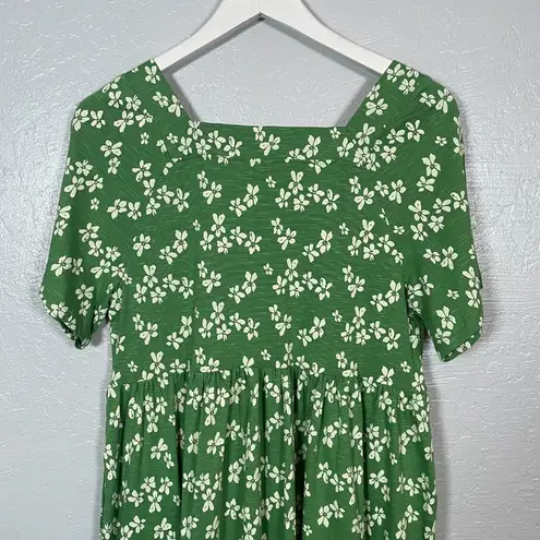 Toad&Co Women S Green White Floral Sora Short Sleeve Dress Pockets Square Neck