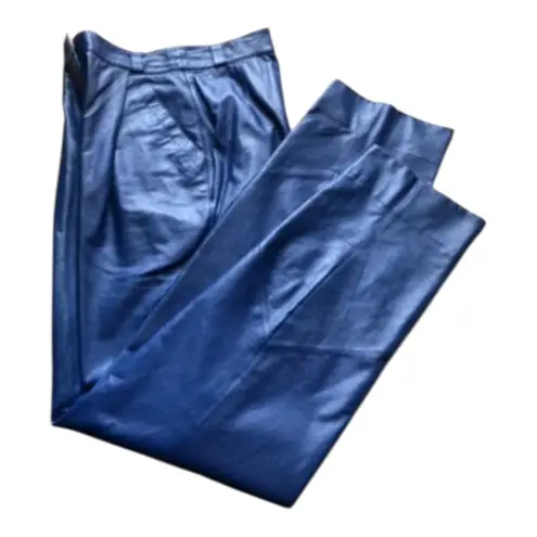 Vintage SMALBY Royal Blue Leather Pants Trousers Made in Italy Women's Sz 42 EU