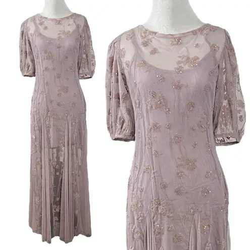 Free People  Ethereal Fairy Princess Viola Midi Maxi Slip Dress Lavender Sheer XS