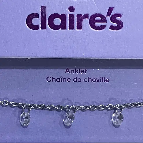 NWT Claire’s CZ Charm Stainless Steel Anklet. Y2K McBling Silver Tone Zirconia