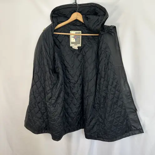 Vintage Middlebrook Park Genuine Leather‎ Hooded Jacket Drawstring Black Large