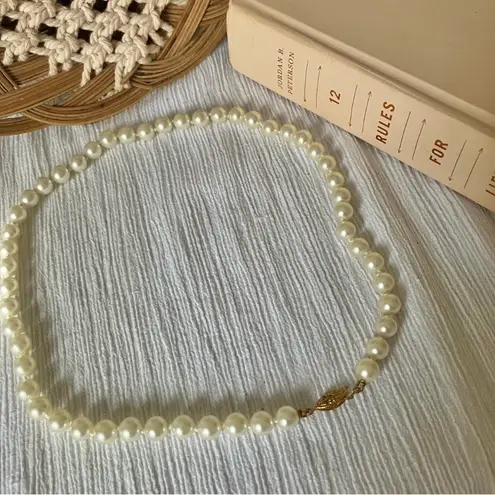 American Vintage Vintage “Imelda” White Pearl Necklace 18.5” Gold Marquis Fishhook Clasp Classic