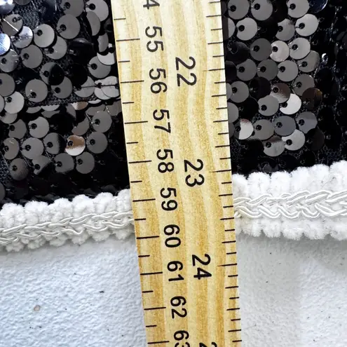 IMAN Sz M Sparkling Black Sequin Embellished Jacket with White Trim 3/4 Sleev Size M