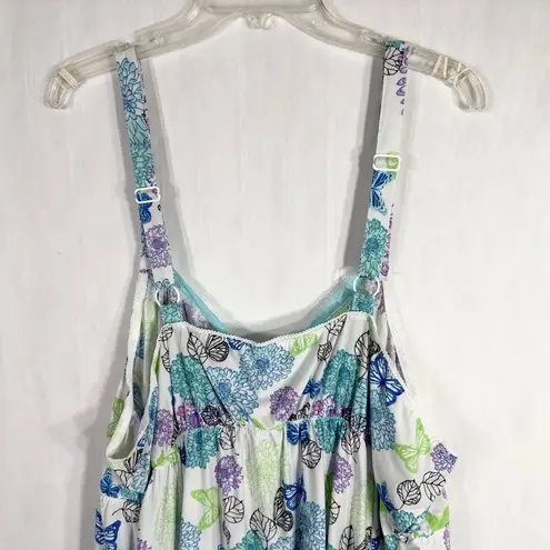 Avon Plus Size 3X Sleep Tank Top Blue White Lace Butterflies Stretch 140
